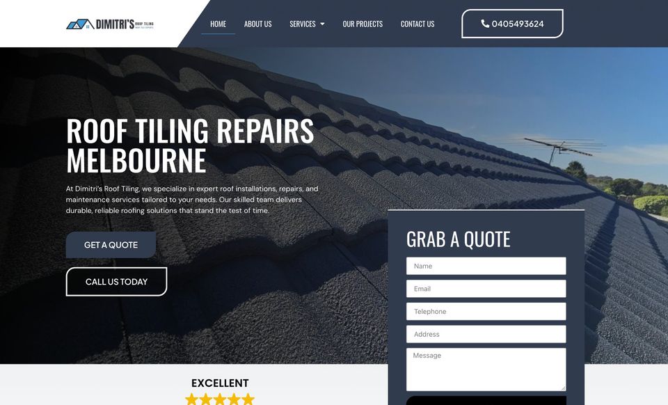 Top of the Dimitri’s Roof Tiling website