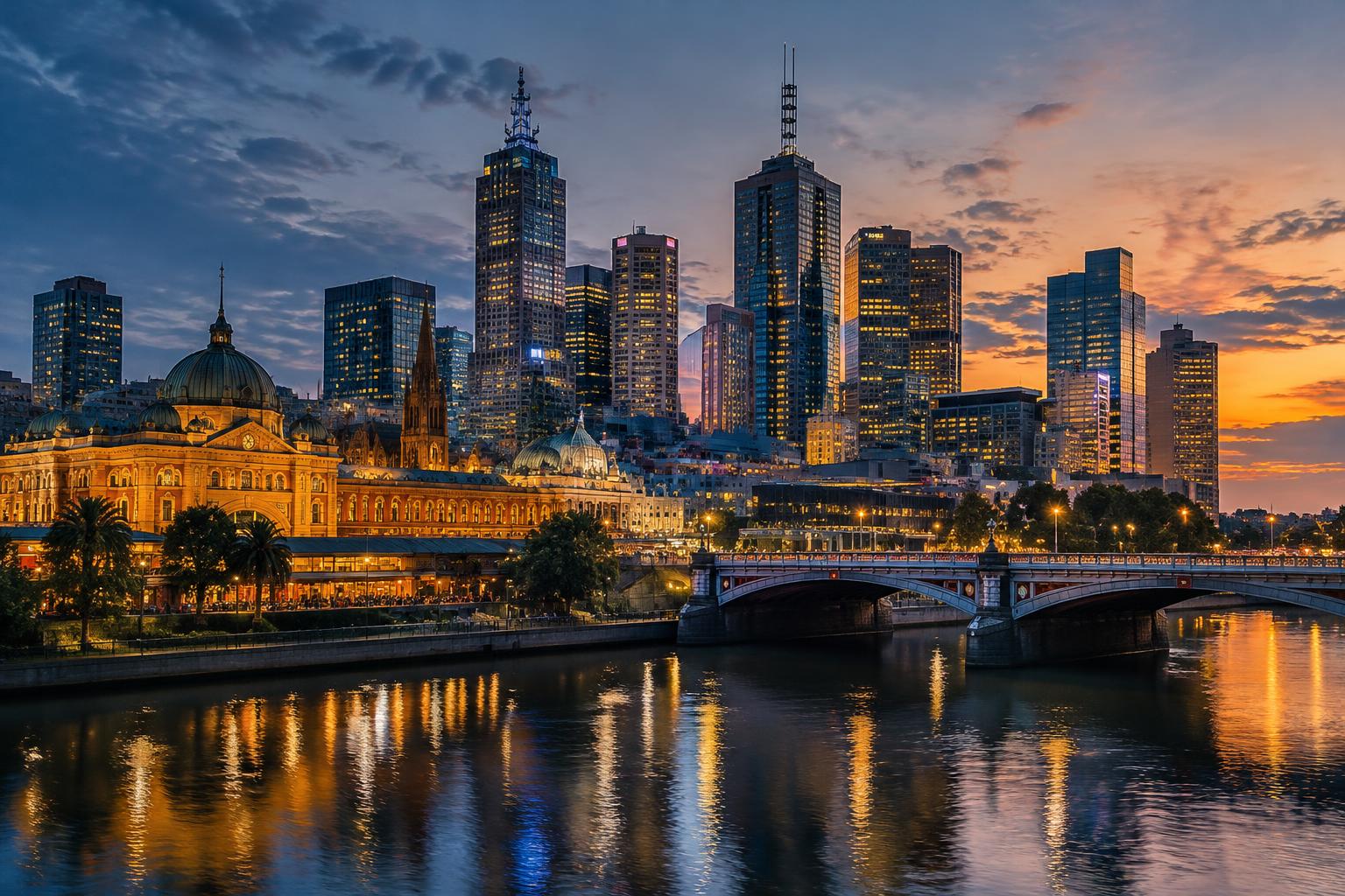 Melbourne skyline and the Yarra River at dusk